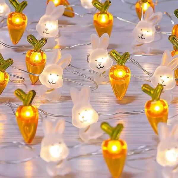 LED Lichterkette, Osterhasen Lichterkette, süße LEDs zu Ostern, Oster LEDs, schöne LED Kette für Ostern, Karotten und Hasen LED Kette