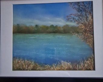 Original landscape pastel painting of Doddington Lakes, a local beauty spot in Lincoln.