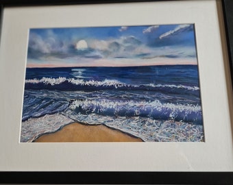 Seascape. Moonlit waves. Original pastel painting rather than print.