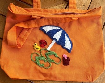 Summer design beach theme punch needle handmade bag with zip