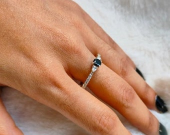 Anello in argento 925 con zirconi cubici, anello con diamante nero CZ, fede nuziale, anello di promessa, regalo per la fidanzata, montatura a punta, anello di fidanzamento