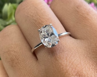 Oval engagement ring 4ct 3ct 2ct 1.25ct stone ring Silver ring Promise ring Diamond ring Simulant ring Solitaire ring Gift for her