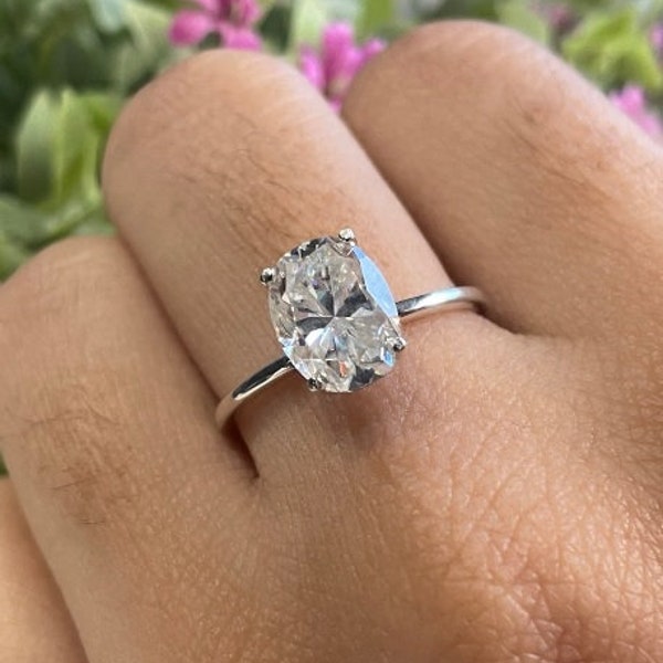 Oval engagement ring 4ct 3ct 2ct 1.25ct stone ring Silver ring Promise ring Diamond ring Simulant ring Solitaire ring Gift for her