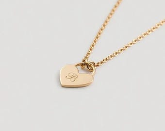 Engraved Sterling Silver Heart Necklace, Personalized Initial Pendant