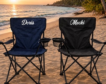 Personalisierter Campingsessel mit Namen | Benutzerdefinierte faltbare Outdoor-Stuhl | Tragbarer Campingstuhl mit Getränkehalter | Geschenk für Camping Liebhaber