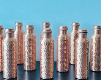 Botella de agua de cobre puro, diseño martillado, termo de 1 litro