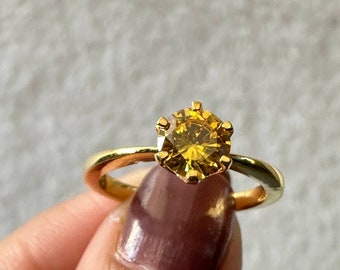 1.00ct Classic Simulated Diamond Round Cut Solitaire Ring, Gorgeous Antique Anniversary Ring, S925 Sterling Silver Ring, Yellow Diamond Ring