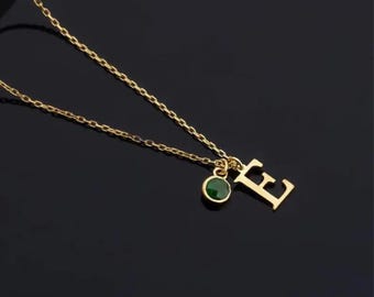 Personalized Sterling Silver Birthstone Initial Necklace, Custom Jewelry