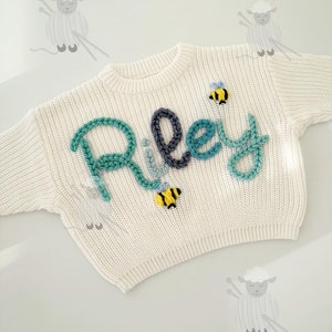 Hand Knit Name Sweater Personalized Chunky Knit Newborn Baby Name Sweater Baby Sweater Baby Shower Birthday Custom Baby Gift image 5