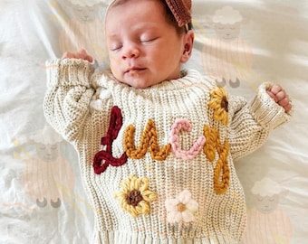 Hand Embroidered Name Sweater | Personalized | Custom | Newborn Baby | Name Sweater | Baby Sweater | Baby Shower | Birthday | Best Gift