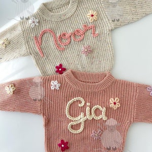 Hand Knit Name Sweater Personalized Chunky Knit Newborn Baby Name Sweater Baby Sweater Baby Shower Birthday Custom Baby Gift image 4