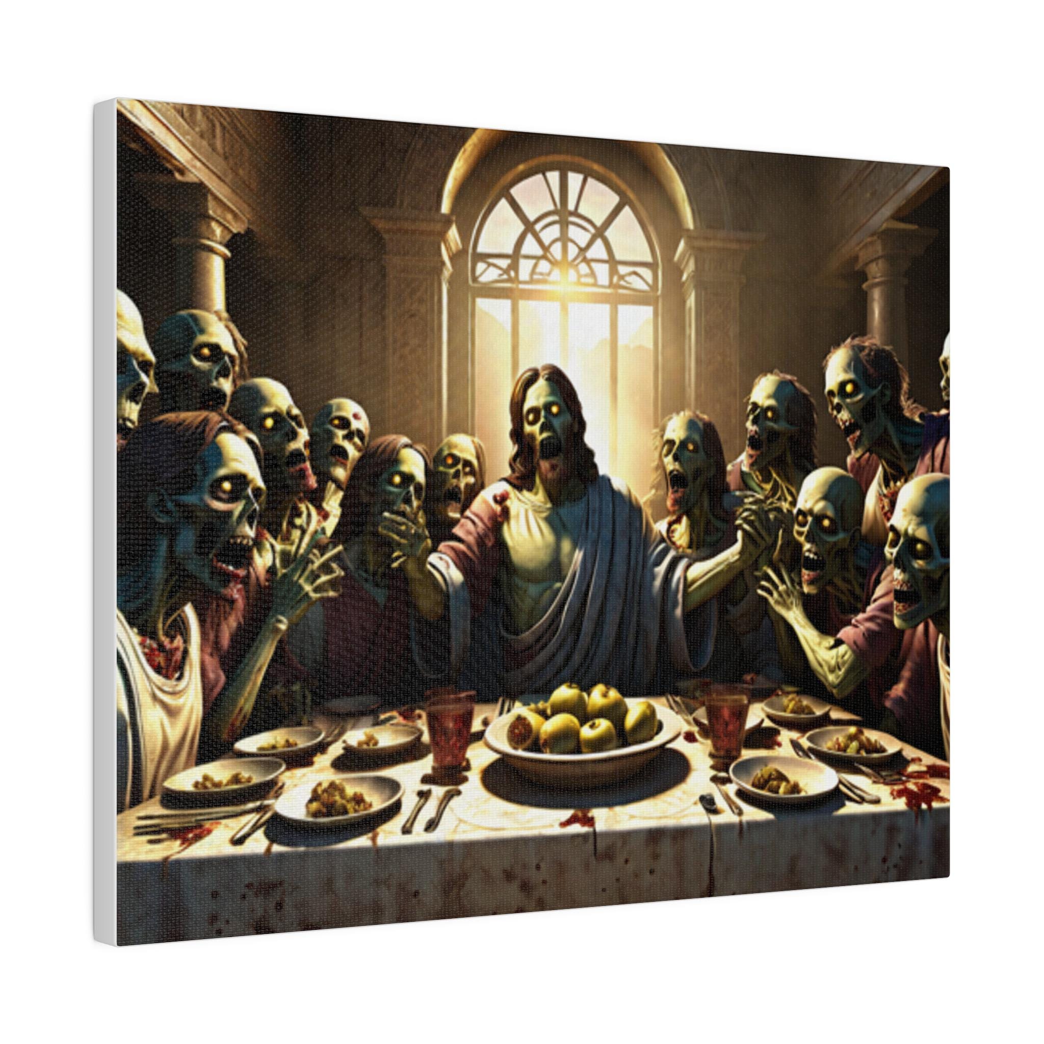 Last Supper Zombies AI Art Matte Canvas, Creepy Wall Art
