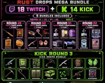 Paquete Mega ALL Rust Drops / Twitch 49-52, Kick 3 (Entrega digital)