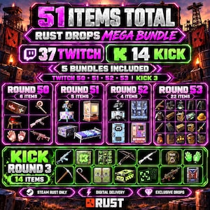 ALL Rust Drops Mega Bundle | Twitch 50-53, Kick 3 (Digital Delivery)