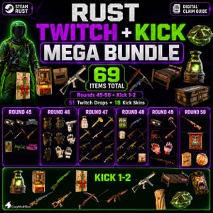 Paquete Mega Rust Drops / Twitch + Kick / 69 artículos de Steam Rust / R45-R50 + K1-K2