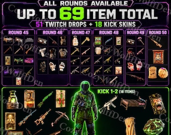 Paquete Mega Rust Twitch & Kick Drops / 69 Artículos / Rondas 45-50 + Kick 1-2