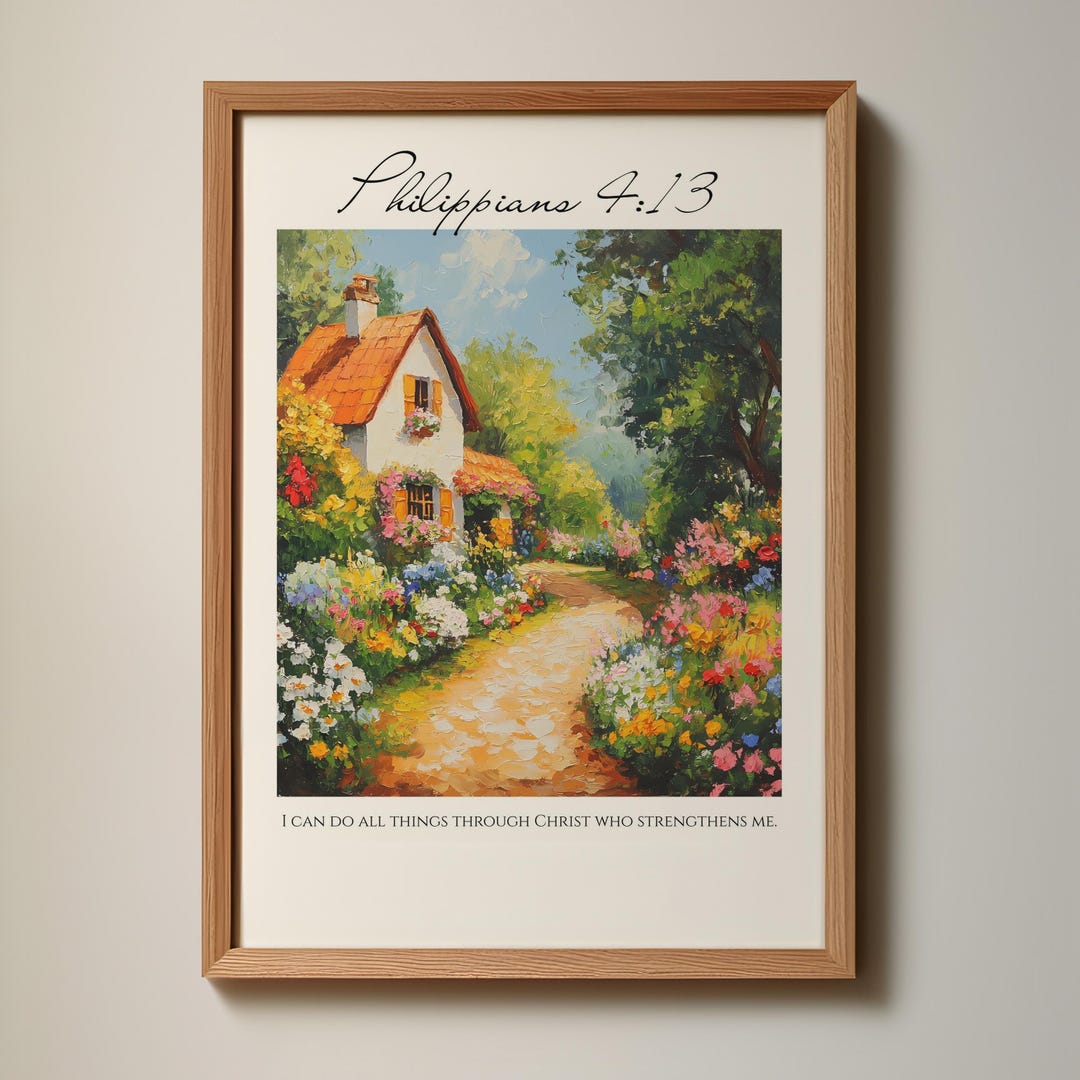 Cottage Scripture Image Philippians 4:13 Scripture Wall Art Cottage Floral Christian Home Decor ...