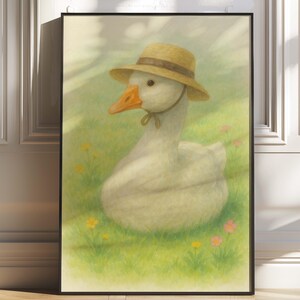 Goose With Hat Print, Silly Goose Print, Farmhouse Wall Decor, Kitchen Decor, Cottagecore Decor, Farmhouse Animal Painting, Duck Art Print