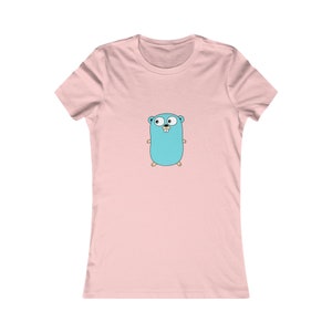 Peut inclure: T-shirt rose clair avec un dessin de gaufre bleu clair. La gaufre a de grands yeux, une dent de devant et de petits bras et jambes. Le t-shirt a un col rond et des manches courtes.