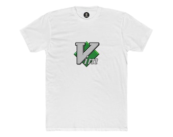 T-shirt met Vim-logo – Programmer-T-shirt | Ontwikkelaarscadeau | Linux-coderingsshirt | DevOps & Software Engineer, uniseks katoenen ronde hals