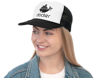 Docker Trucker Cap – DevOps & Cloud Engineer Hat | Backend Developer Gift | Coding Snapback for Tech Professionals