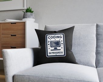 Coding In Fortschritt Dekokissen - Lustiger Programmierer Home Office Decor | Programmierer Geschenk | Schreibtischkissen