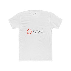 May include: White t-shirt featuring the PyTorch logo. The logo consists of a red droplet design to the left of the text "PyTorch" in black. The shirt has a crew neck and short sleeves.