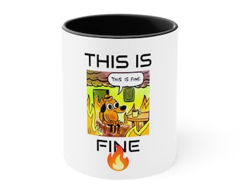 This Is Fine アクセントマグ – 面白いミームコーヒーカップ | 皮肉なオフィスユーモアギフト | 同僚へのノベルティ 11オンスマグ