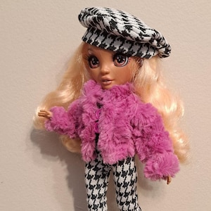 Rainbow High Doll Clothes, Faux Fur Outfit, Beret