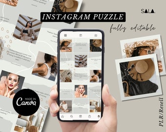 Instagram Puzzle Feed, Instagram Puzzle Canva, Neutral Instagram Template. Instagram Puzzle Minimalist. Instagram Canva Template.