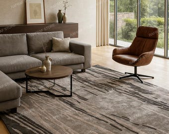 Hand Tufted Viscose Area Rug | Modern Abstract Wood Grain Design