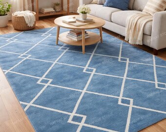 Hand Knotted Berber Moroccan Rug | Brown & Blue New Zealand Wool | Modern Geometric Area Rug