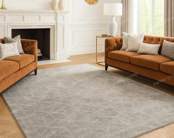 Grey Geometric Handloom Viscose Rug – Soft Modern Area Carpet