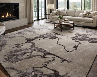 Ivory & Chocolate, Atlas Flow - Hand-Tufted Wool and Viscose Abstract Rug