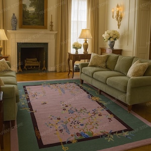 ヴィンテージオリエンタルデコ 希少なハンドメイドヴィンテージオリエンタルエリアラグ 花柄 ホーム