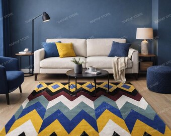 Aztec Chevron Hand-Tufted Wool Rug | Bold Geometric Tribal Area Rug