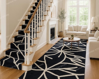 Alfombra de lana tejida a mano – Alfombra geométrica en blanco y negro