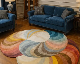 Hand-Tufted Multicolor Spiral Rug – Modern Viscose Round Carpet