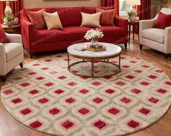 Hand Tufted Viscose Round Rug, Geometric Diamond Pattern, Modern Area Rug