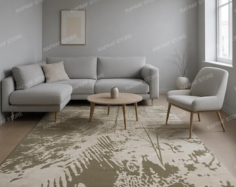 Hand Tufted Wool Viscose Rug – Earthy Olive, Beige Embossed Carpet