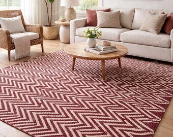 Hand Knotted New Zealand Wool Rug | Chevron Line Design, Moroccan Style