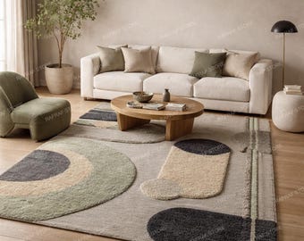 Contour Harmony – Hand-Knotted moroccan Wool Rug with flatweave and high pile technique rug for bedroom and Living Room