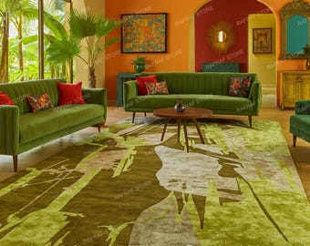 Hand-Tufted Viscose Rug, Abstract Olive Green Modern Design