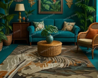 Hand Tufted Wool Viscose Rug, Tropical Palm Design
