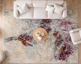 Tapis touffeté main en laine et viscose, carpette à fleurs botaniques, tapis de salon moderne inspiré de la nature