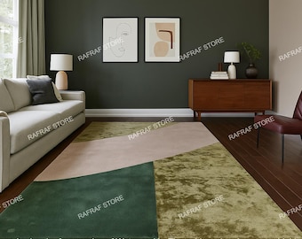 Hand-Tufted Viscose Area Rug – Modern Geometric Green & Taupe Carpet