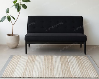 Handgewebter Teppich aus Jute & Wolle in Neutral