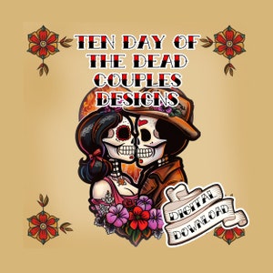 Tag des Toten Paares, Hochzeitsgeschenk, Sugar Skull, druckbare Clip Art, digitaler Download, traditionelle mexikanische Kunst
