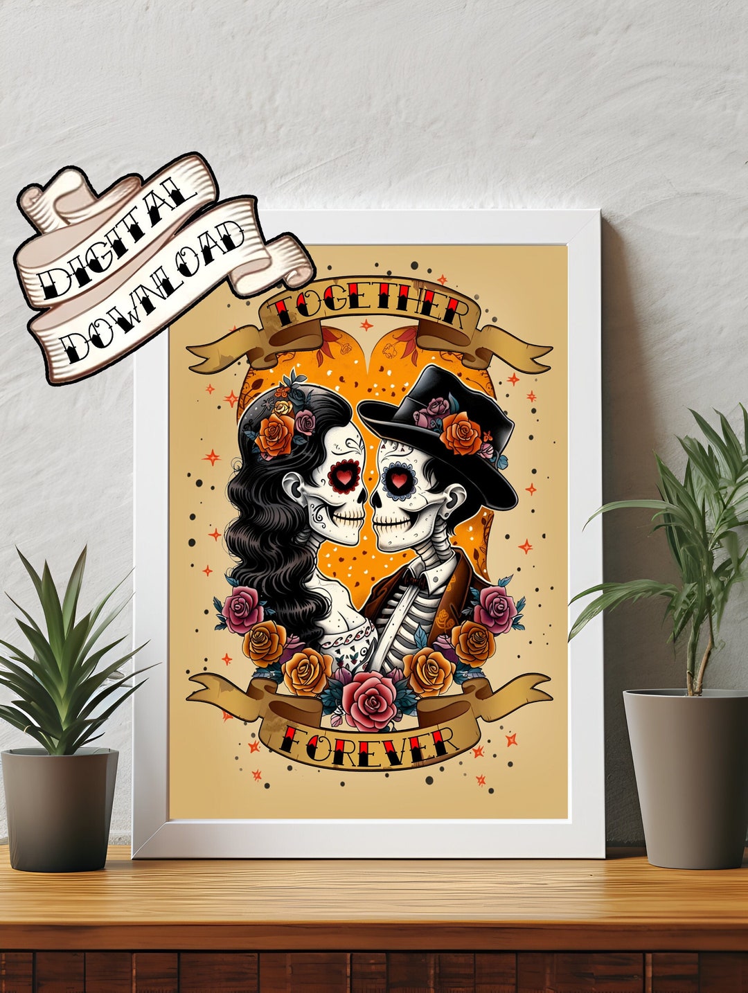 Beautiful Day of the Dead Couple Tattoos