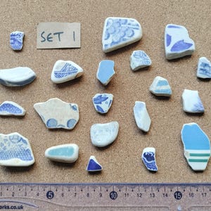 20 Blue Sea Pottery Sherds Tumbled Beach Glass Art & Craft Supplies 6 sets available